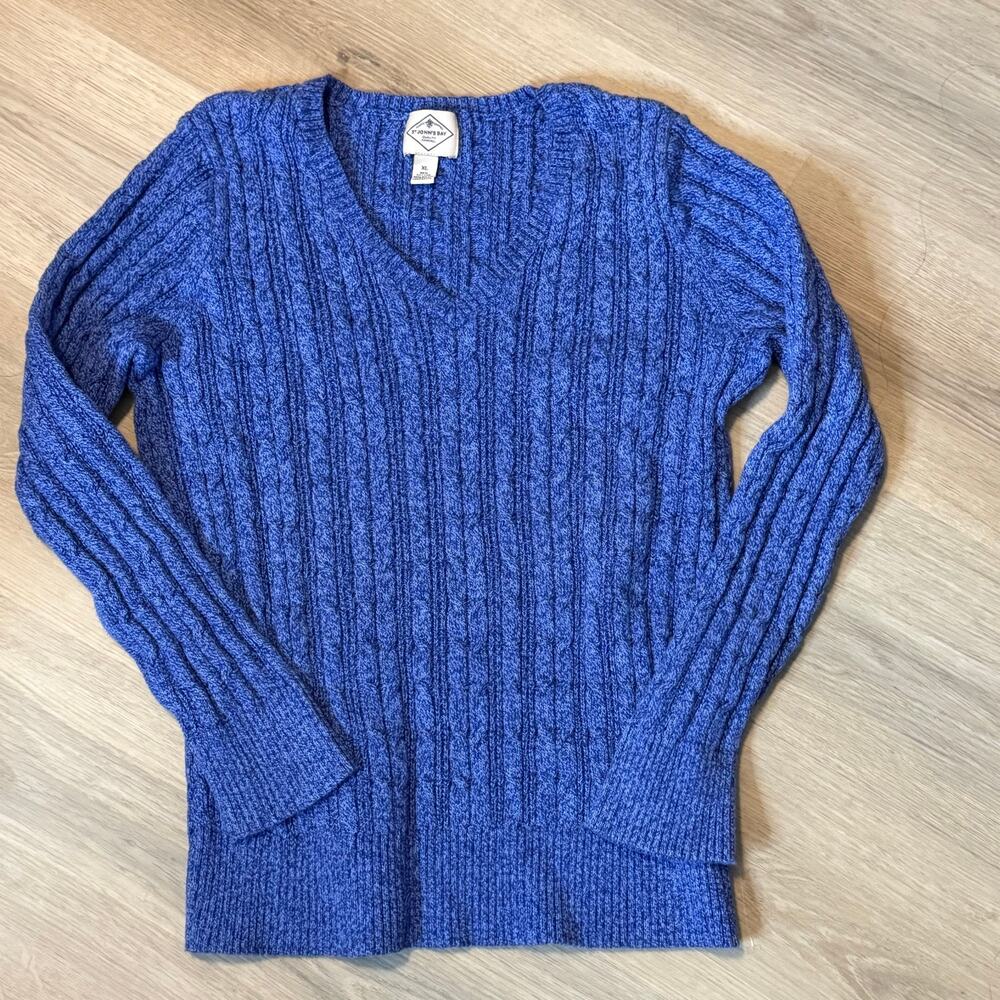 St. John’s Bay Women’s XL Blue Cable Knit V-Neck Sweater Cotton Blend